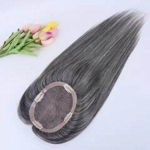 3×5 inch mono lace human hair topper with pu perimeter – grey short hair for mature women