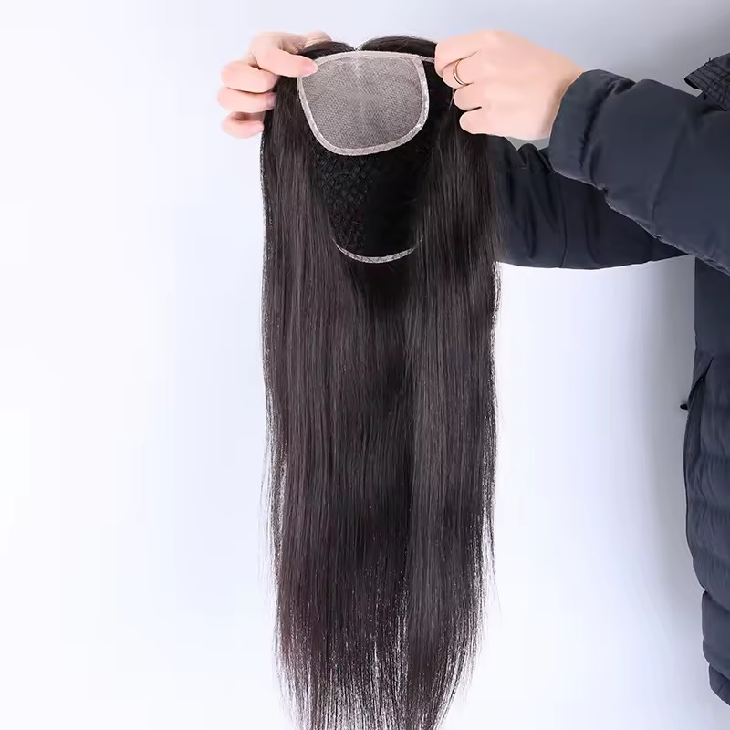 fish net human hair topper with silk base front – ultra realistic crown coverage fish net human hair topper with silk base front – ultra realistic crown coverage